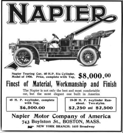 Napier Motor Car Company of America advertisement
